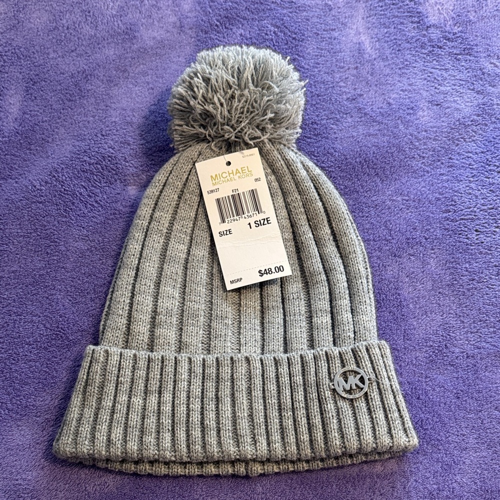 Michael Kors Gray Pom-Pom Beanie NWT